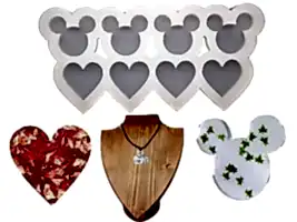 8'li Mickey Mouse ve Kalp Kolye Epoksi Reçine Kalıbı EPK726